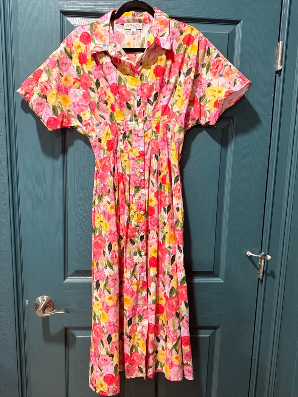 She + Sky Pink Floral Button-Front Maxi Dress